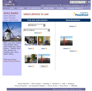 Screenshot of Hallmark Story Book Photo Selection Interface